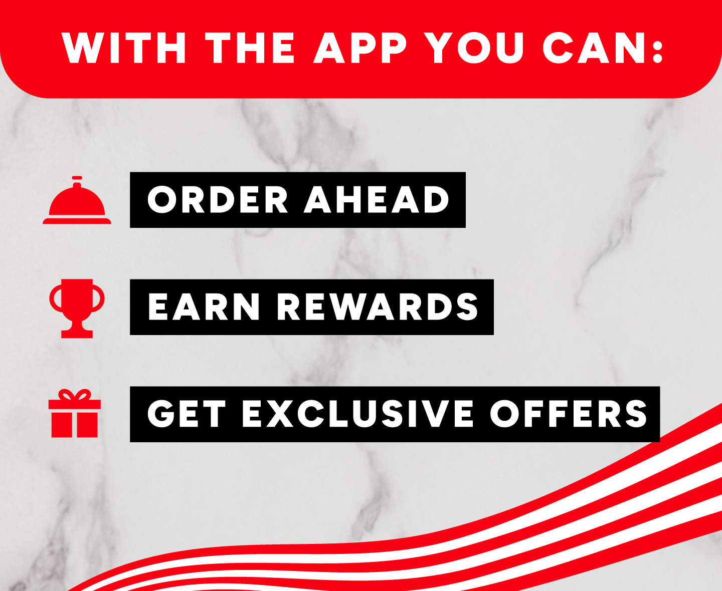TGI Fridays app features including order ahead, earn rewards and exclusive offers